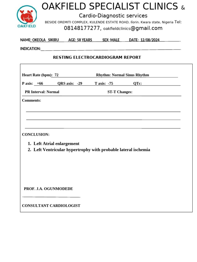 Ecg Report Print-Out Okeola Sikiru | PDF