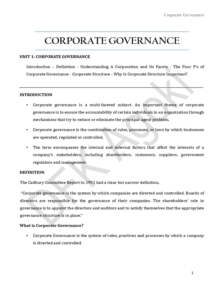 Corporate Governance | PDF | Board Of Directors | Corporate Governance