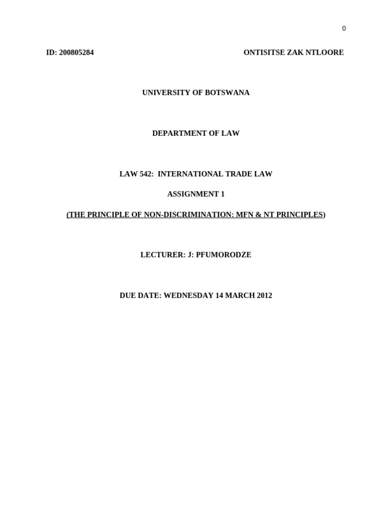 MFN Principles Law 542 International Trade Law Assingnmnt | PDF | Most ...