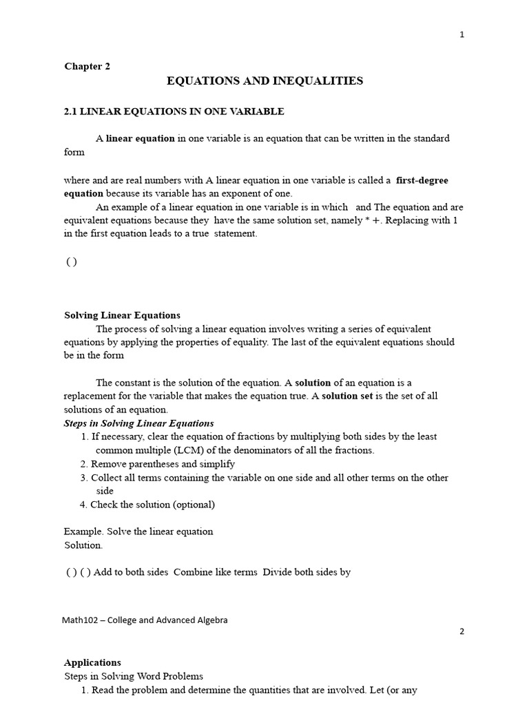 Chapter 2-Equations and Inequalities | PDF | Equations | Factorization