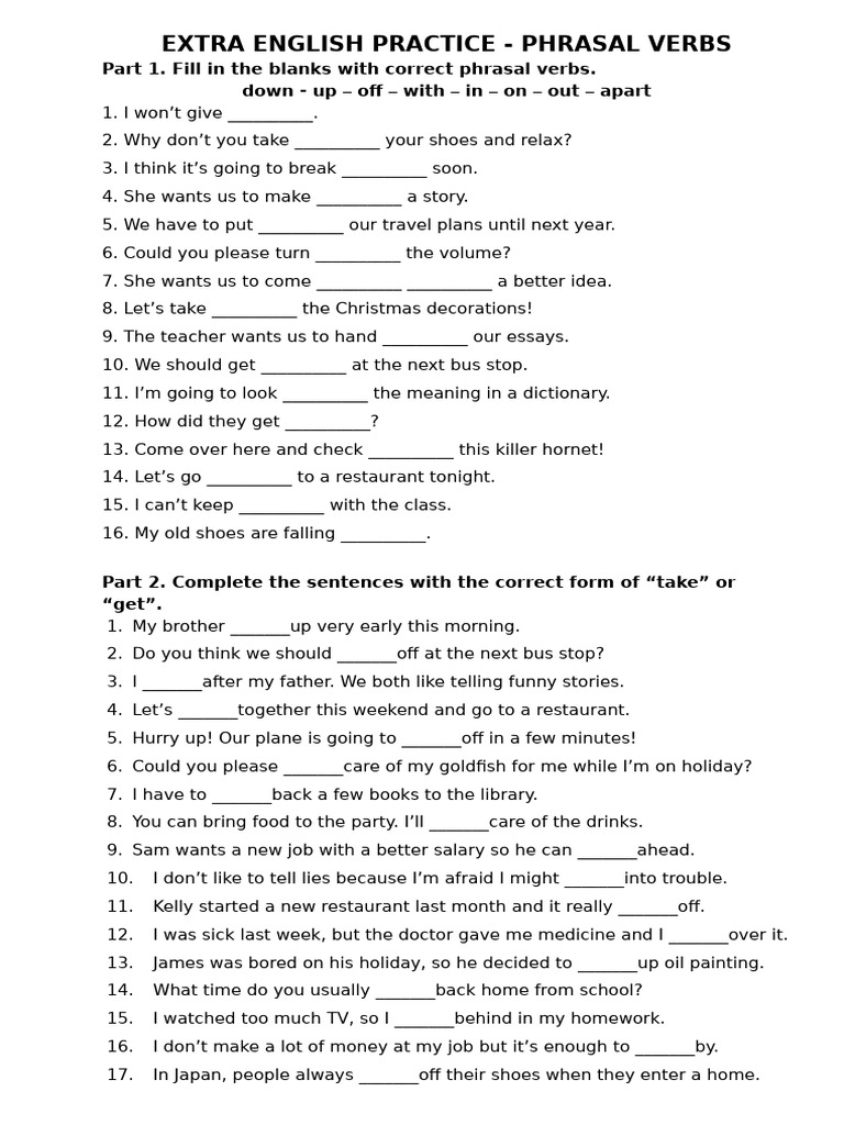Extra English Practice - Phrasal Verbs | PDF