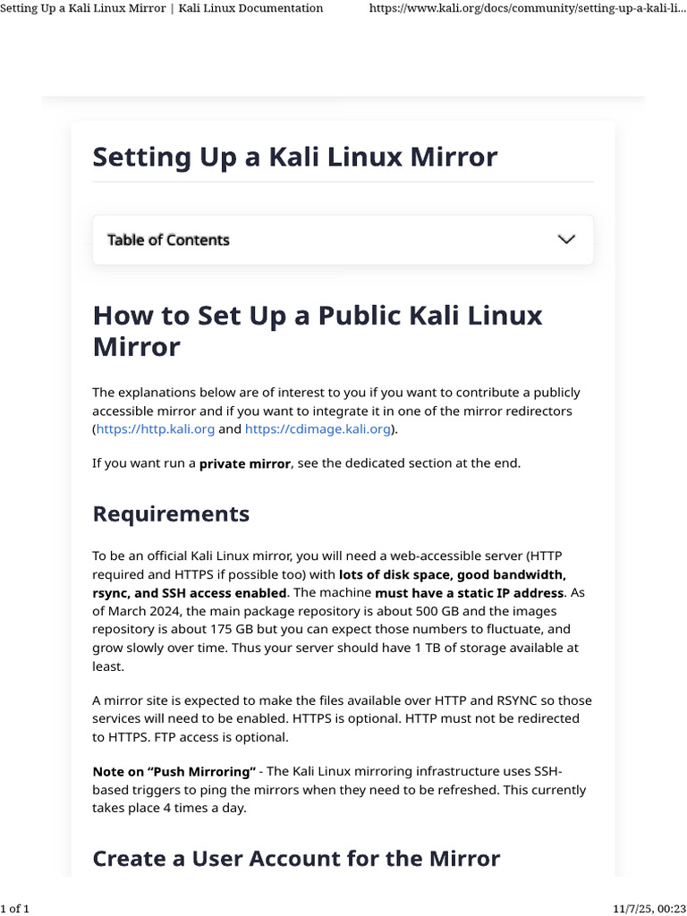 Setting Up A Kali Linux Mirror - Kali Linux Documentation | PDF