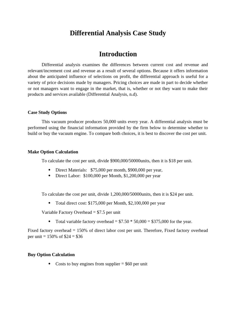 Differential Analysis Case Study LIVIT | PDF | Cost | Economies