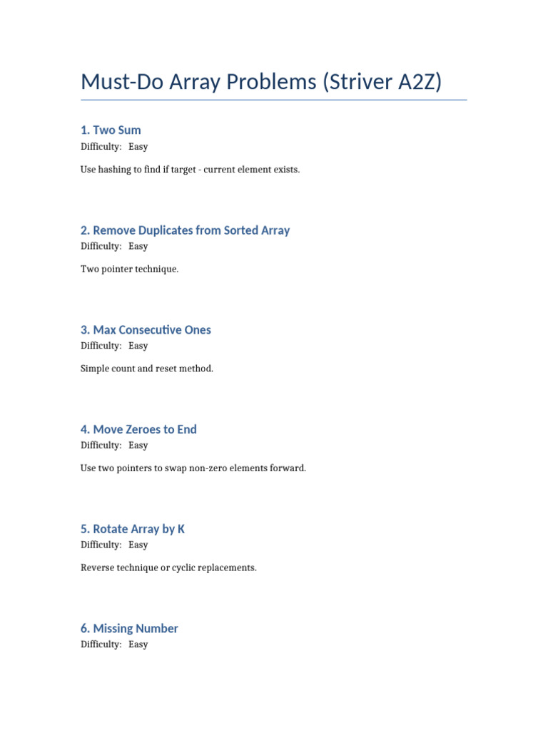 Must Do Array Problems Striver | PDF