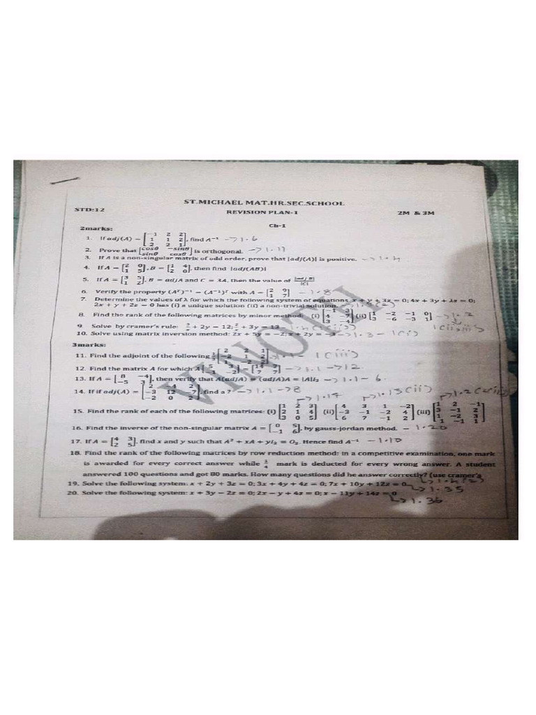 12 Maths 2m 3m - Compressed | PDF