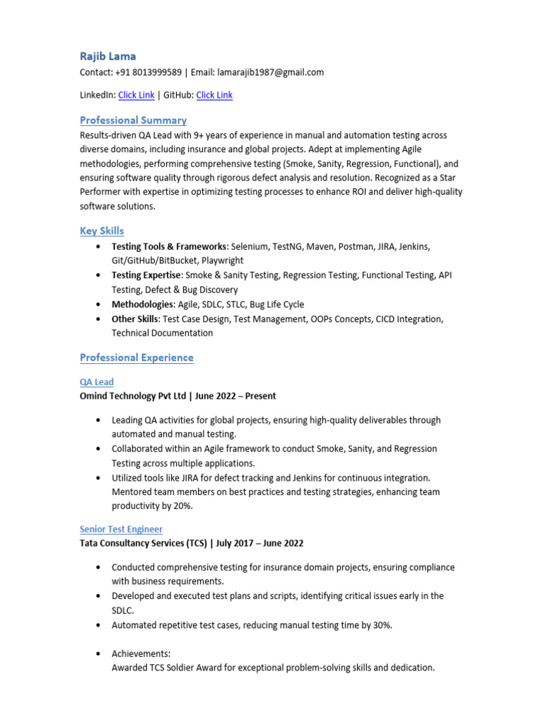 Rajib Lama Updated Resume PDF | PDF | Software Testing | Software ...