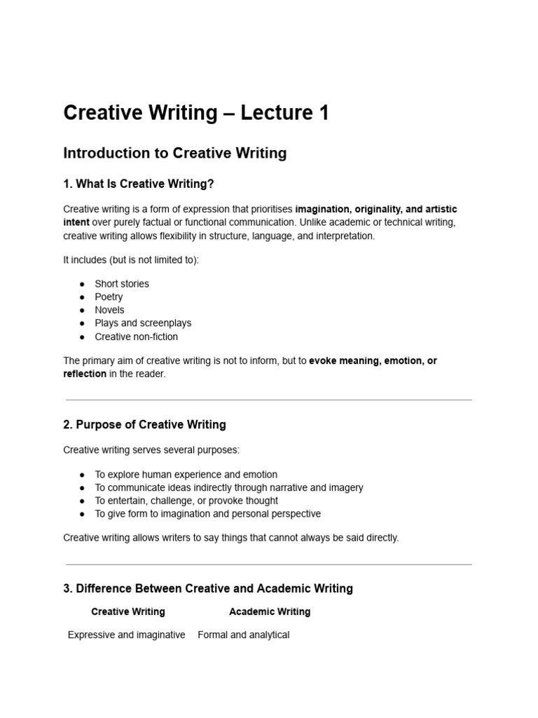 Creative Writing - Lecture 1 | PDF | Creative Writing | Creativity