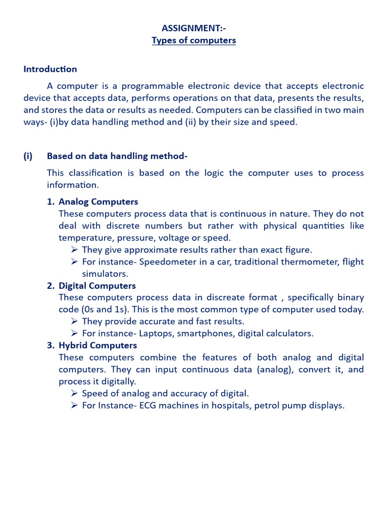 ASSIGNMENT (Types of Computer) | PDF | Microcomputers | Mainframe Computer