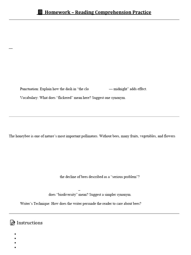 01) Comprehension Homework | PDF