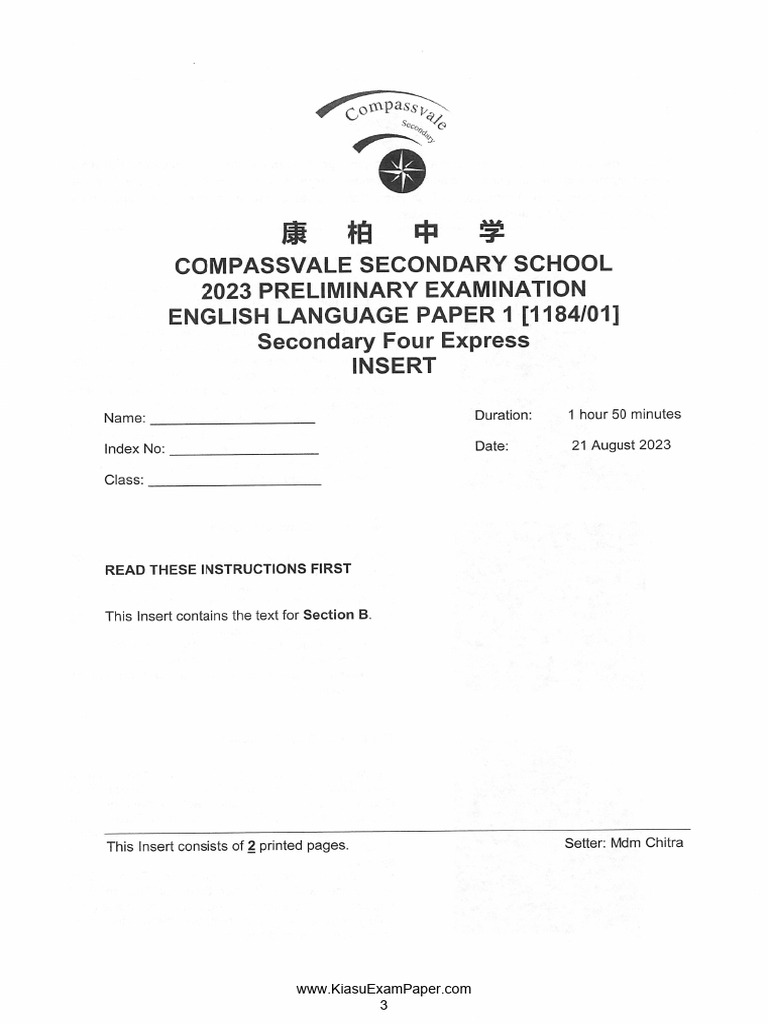 Compassvale Secondary Sec 4 Express English 2023 | PDF | Poverty ...