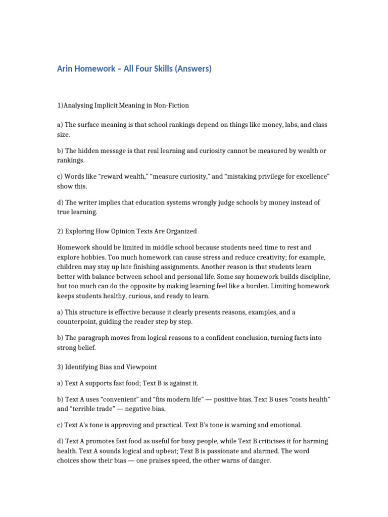 Ar in Homework All Four Skills | PDF