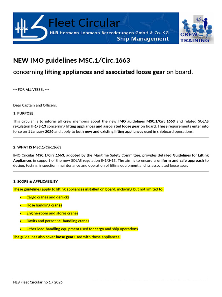 Fleet Circular - 1-2026 - IMO Guidelines MSC.1Circ | PDF | Water ...