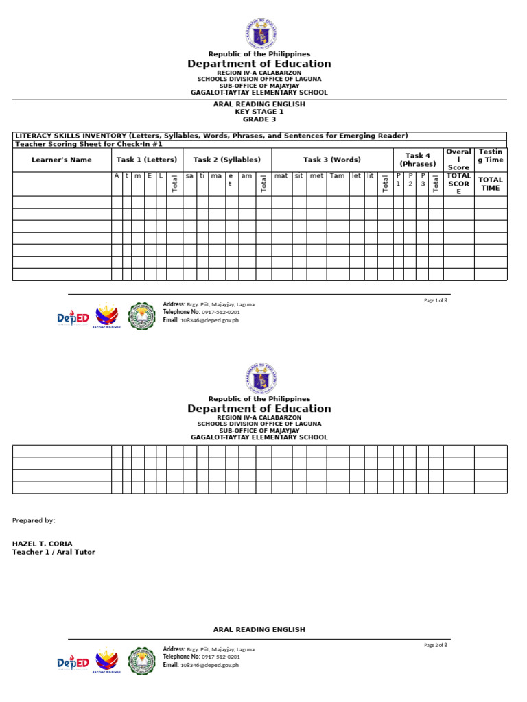 Aral Grade 3 Check in Results | PDF | Human Communication | Cognition