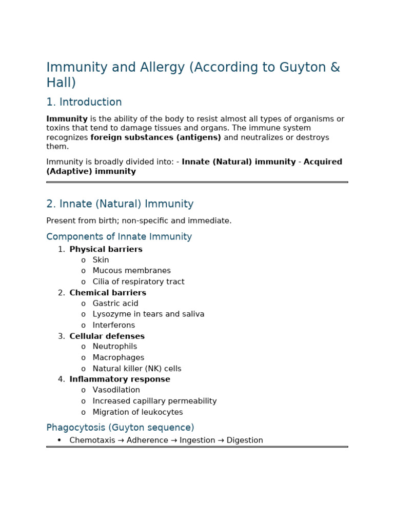 Immunity and Allergy - Guyton & Hall Notes | PDF | Immune System ...