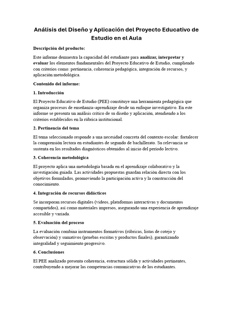 Producto de 2 Criterios Del Proyecto Educativo de Estudio | PDF ...