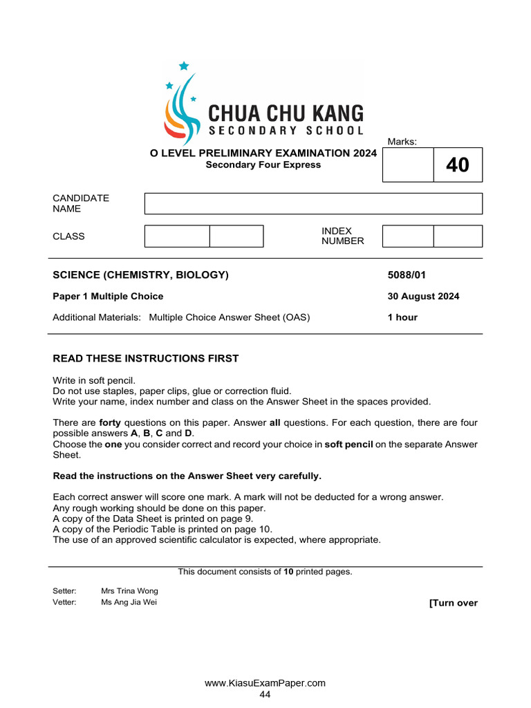 Chua Chu Kang Secondary 4 Express Science (Chemistry) 2024 | PDF ...