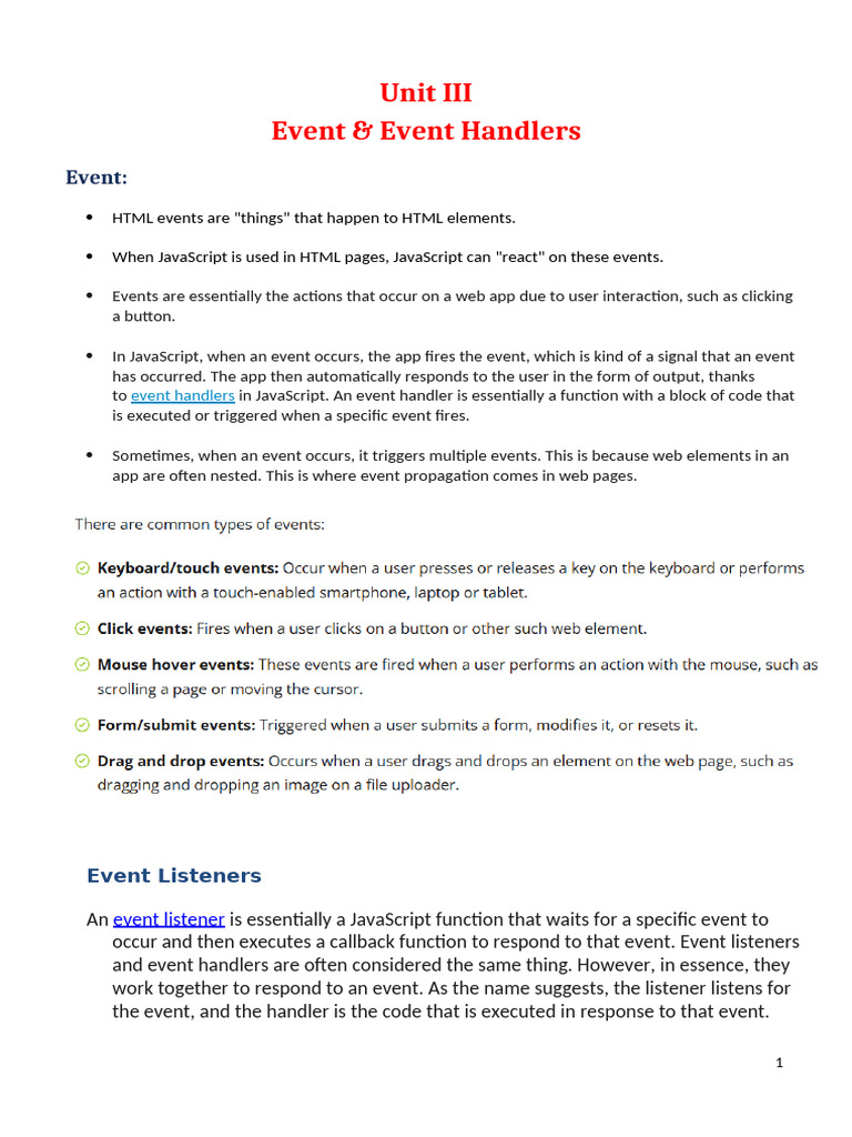 Unit-III Event & Event Handler | PDF | Java Script | World Wide Web