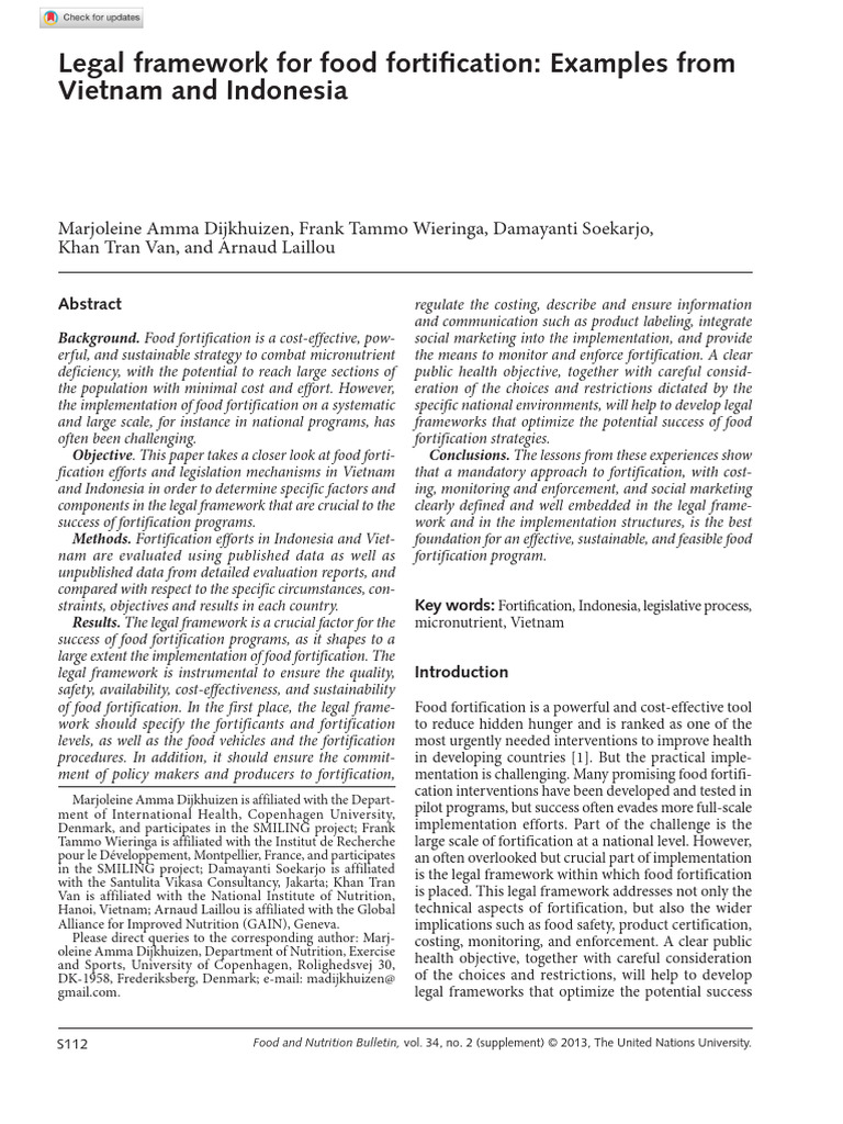 Dijkhuizen Et Al 2013 Legal Framework For Food Fortification Examples ...