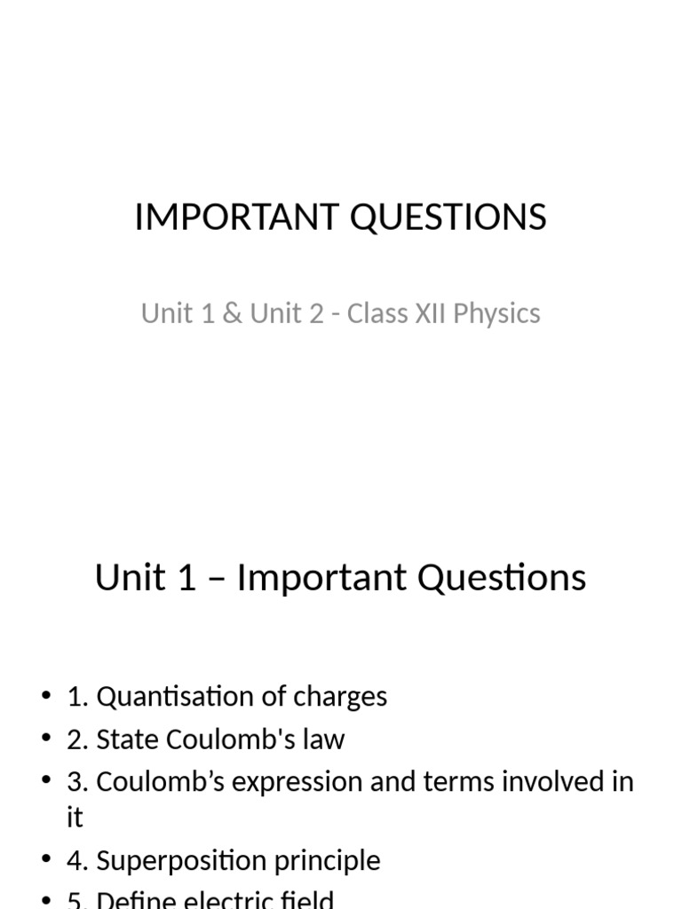 Important Questions Unit1 Unit2-1 | PDF