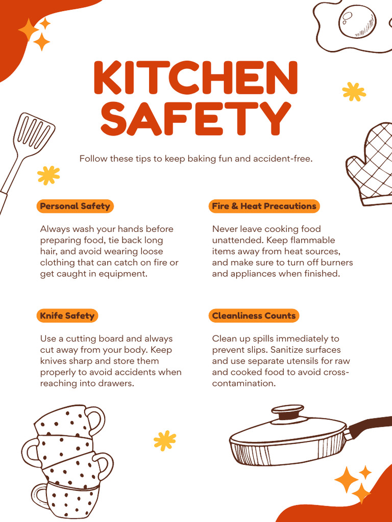 Orange and White Illustrated Awareness Prevention Kitchen Safety Poster ...