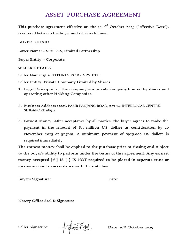 1 Asset Purchase Agreement | PDF