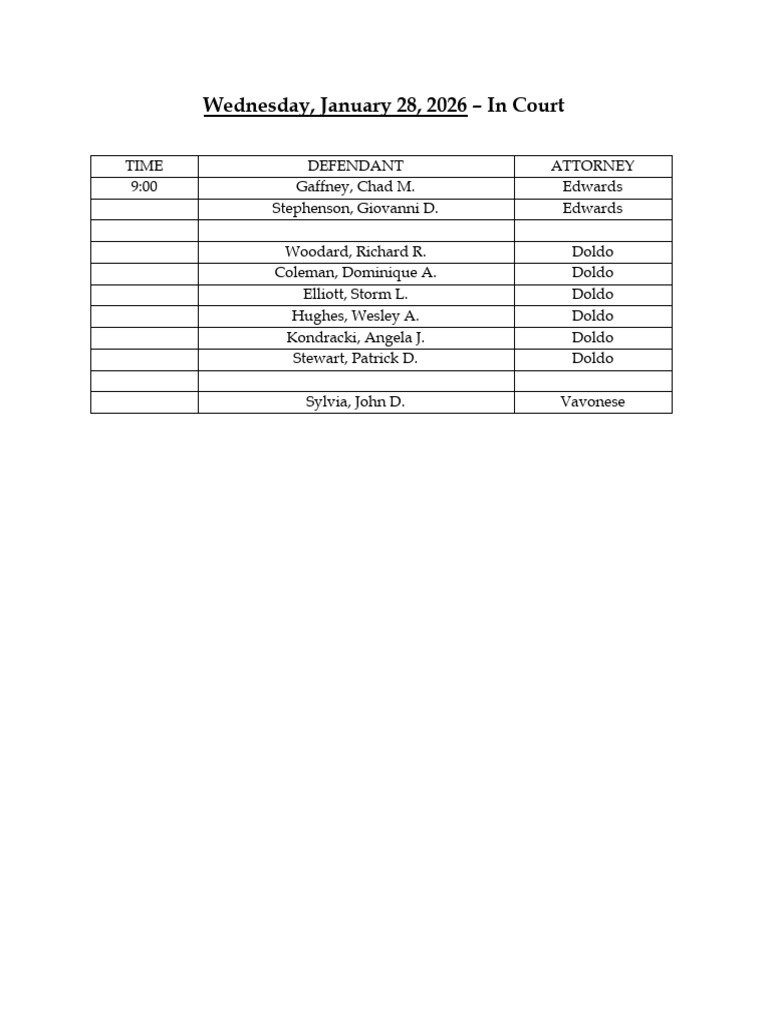Jefferson County Court Calendar Jan. 28, 2026 PDF
