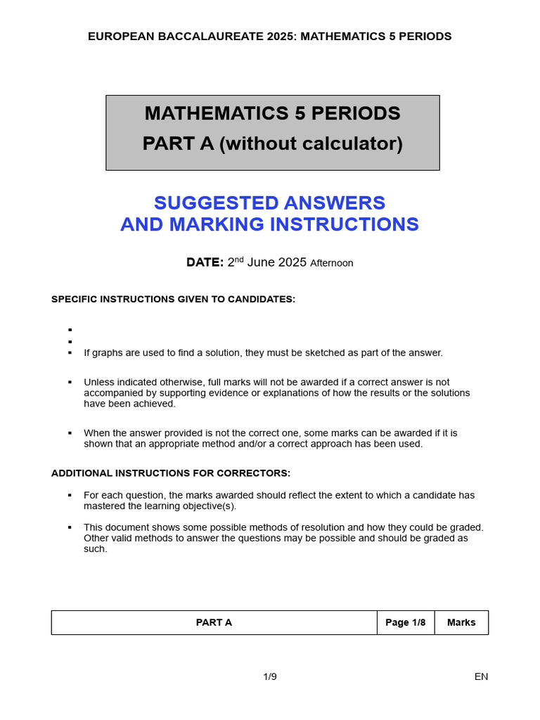 2025 MATH 5 A EN Solutions | PDF | Function (Mathematics) | Tangent
