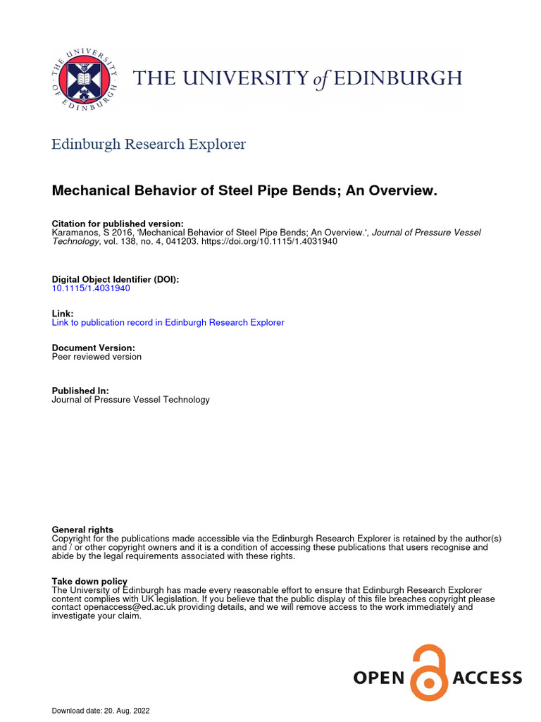 Mechanical Behavior of Steel Pipe Bends An Overview 158l7zb0fw | PDF ...