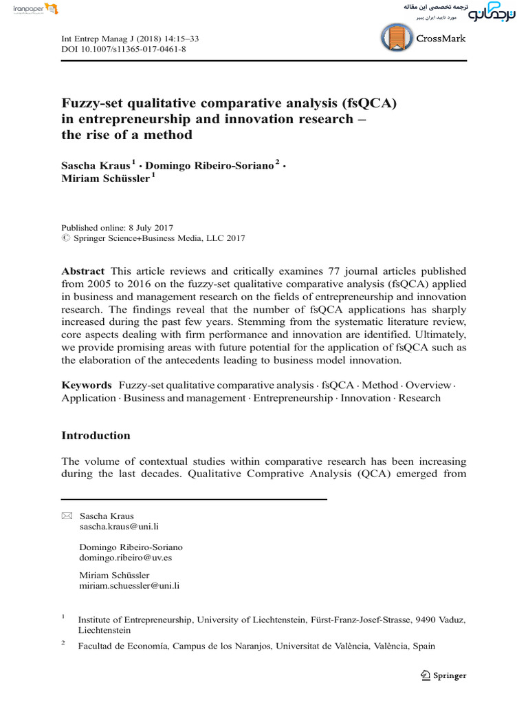 Fuzzy-Set Qualitative Comparative Analysis (fsQCA) in Entrepreneurship ...