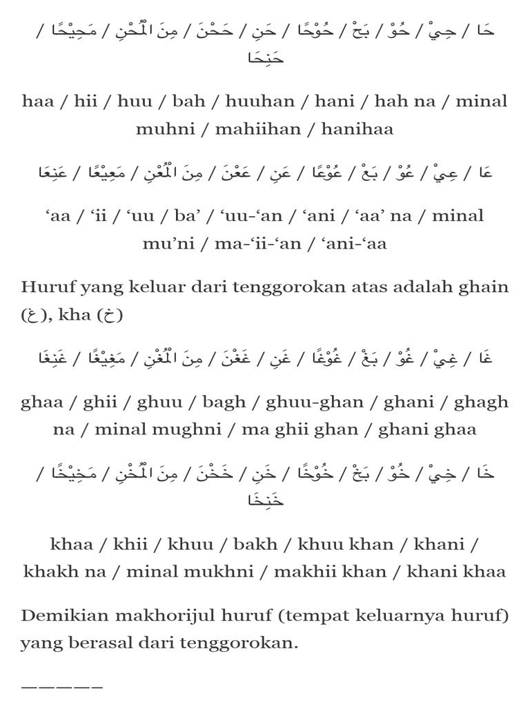 Makhorijul Huruf Al-Halqu - Senandung Al-Qur'An | PDF