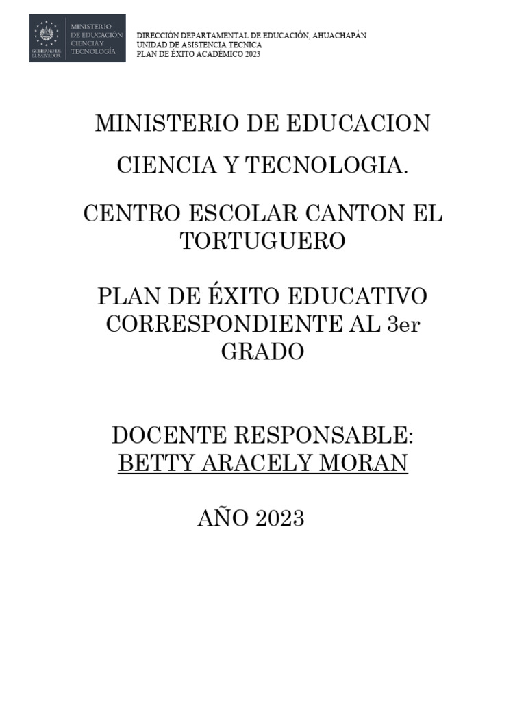 Plan de Exito 3er, 4to Grado, 5to y Sexto Grado 2023 | PDF ...
