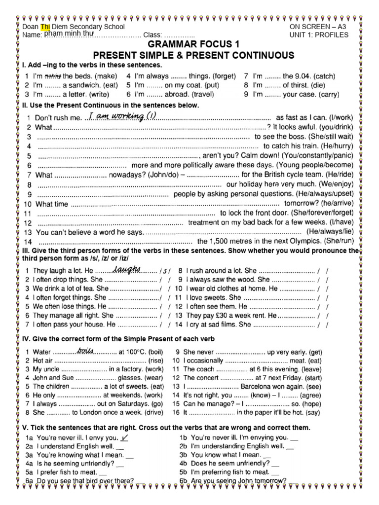 U1-Present Simple & Present Continuous | PDF | Linguistics | Syntax