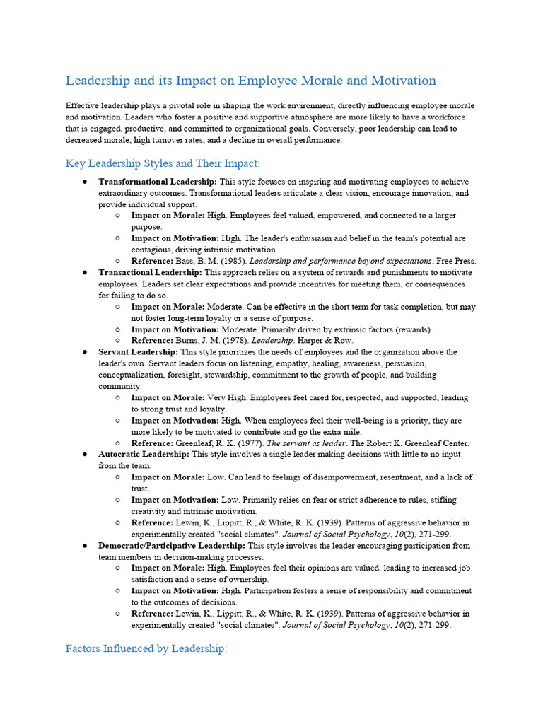 ## Leadership and Its Impact On Employee Morale and Motivation | PDF ...