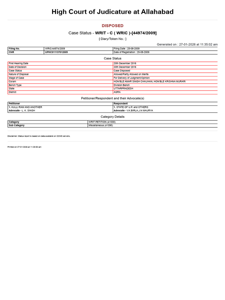 High Court of Judicature at Allahabad: Case Status | PDF | Judiciaries ...