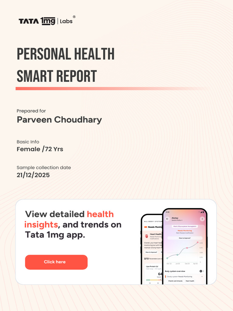 Personal Health Smart Report: Parveen Choudhary | PDF | Medical ...