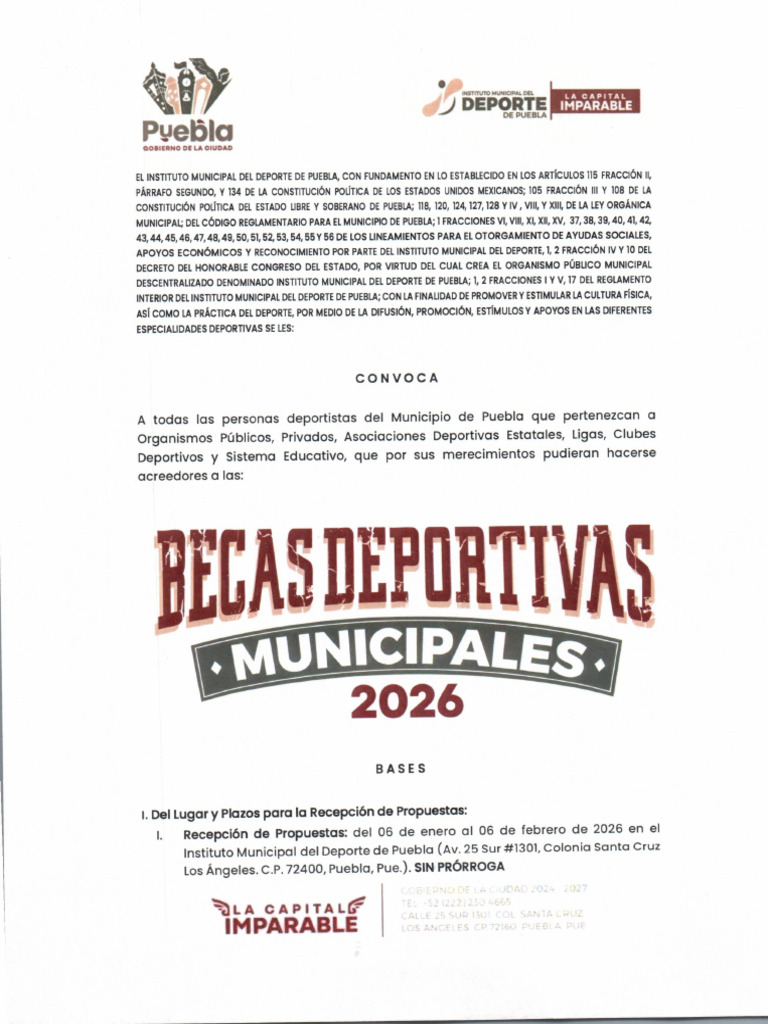 Convocatoria Becas Deportivas 2026 | PDF