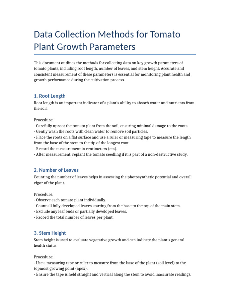 Tomato Plant Data Collection With Table | PDF | Leaf | Plants