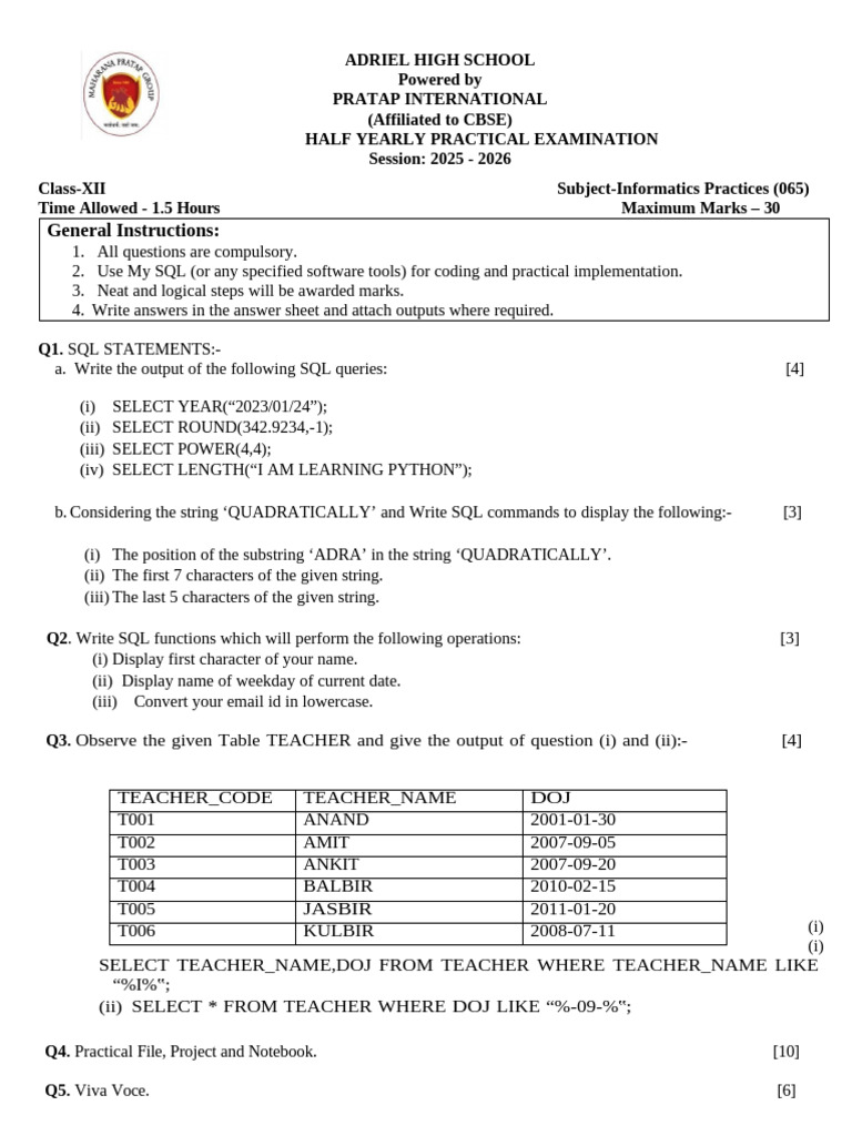 Class Xii Ip Practical QP | PDF | String (Computer Science) | Computer ...
