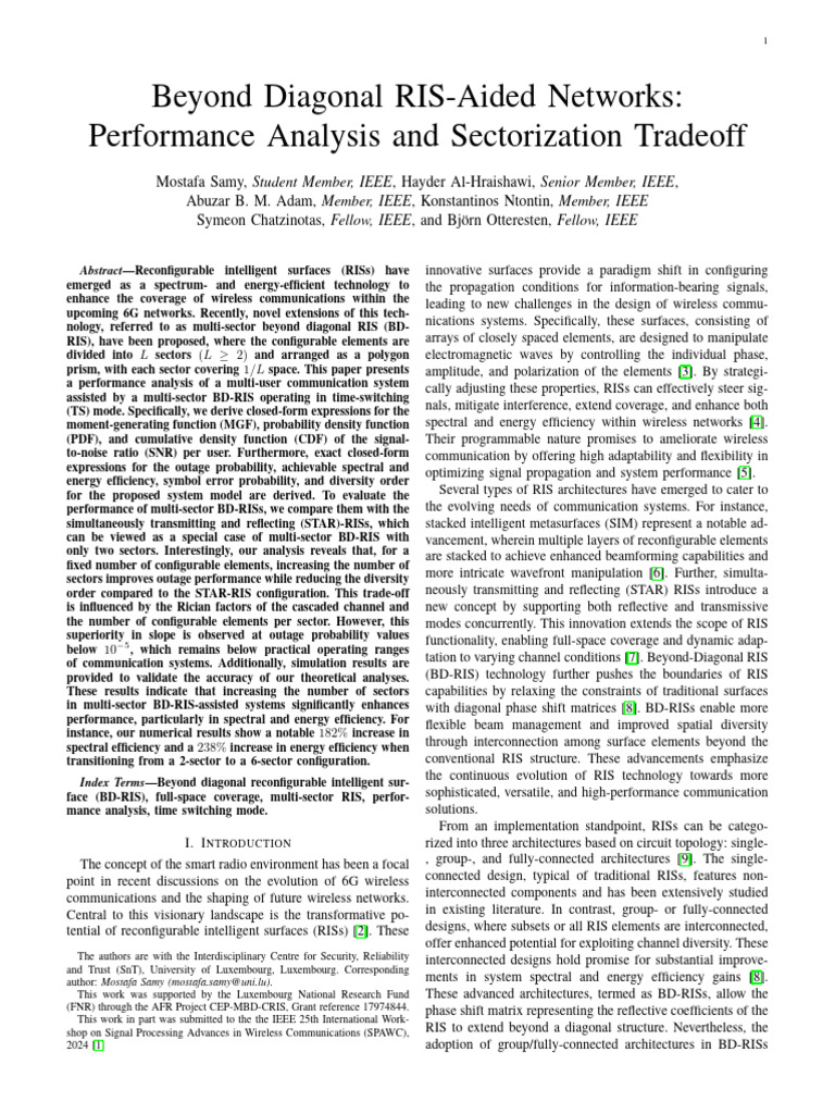 Beyond Diagonal RIS-Aided Networks Performance Ana | PDF | Mimo ...