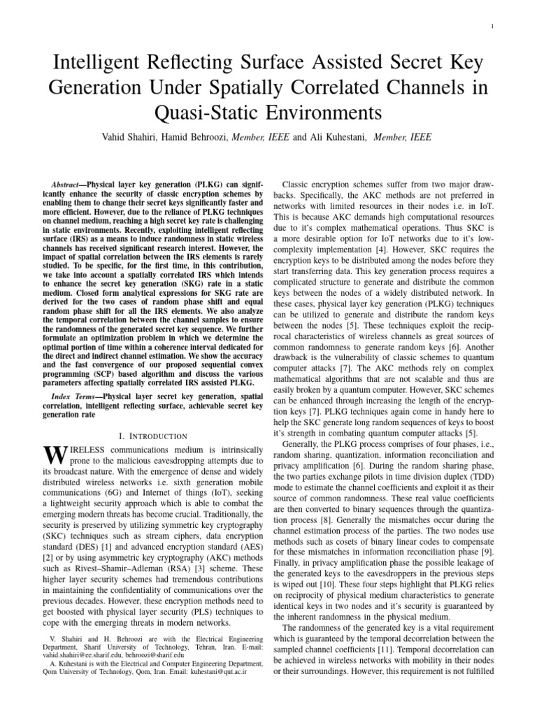 Intelligent Reflecting Surface Assisted Secret Key | PDF | Mimo ...