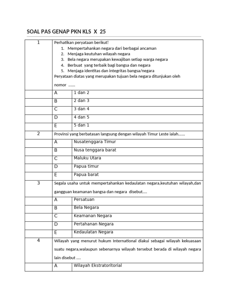 Soal Pas Genap Kls X 25 | PDF