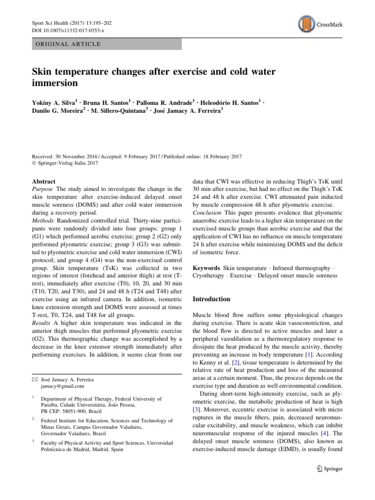 Skin Temperature Changes After Excercise and Cold Water Immersion ...