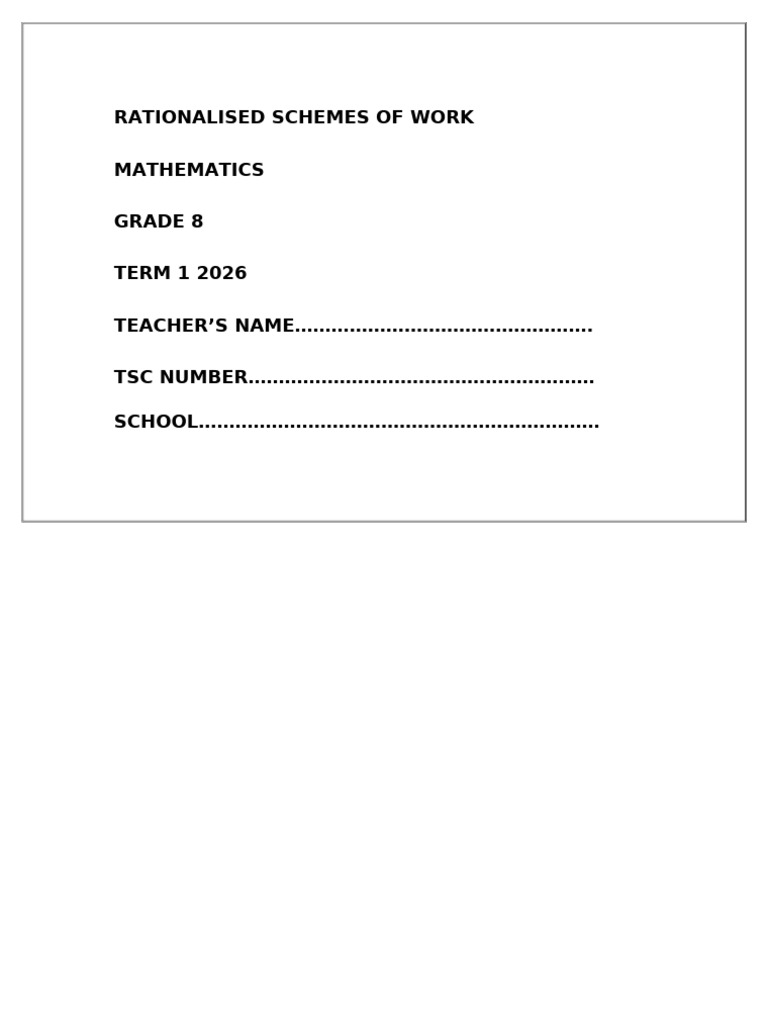 Term 1 Grade 8 Mathematics Schemes of Work | PDF | Ratio | Educational ...