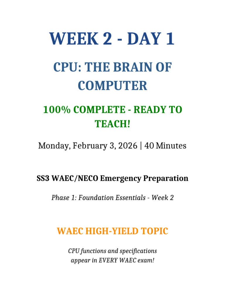 Week 2 Day 1 Cpu Complete | PDF | Hertz | Cpu Cache