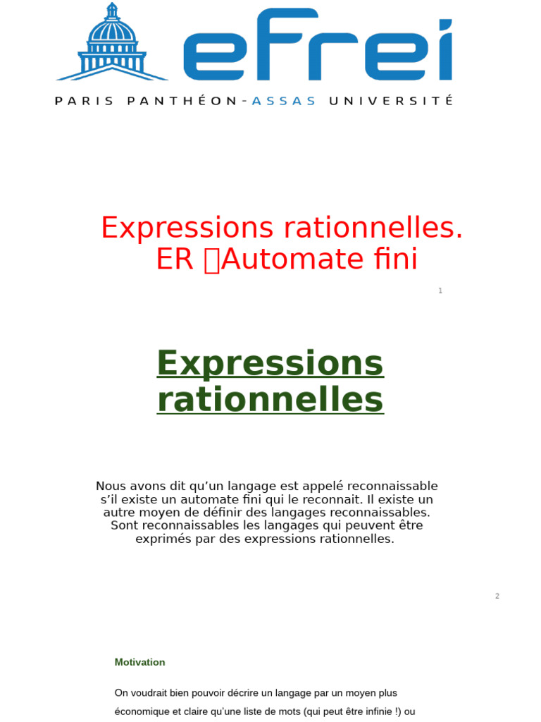 Expressions Rationnelles. Passage Dune ER À Un Automate Fini | PDF ...