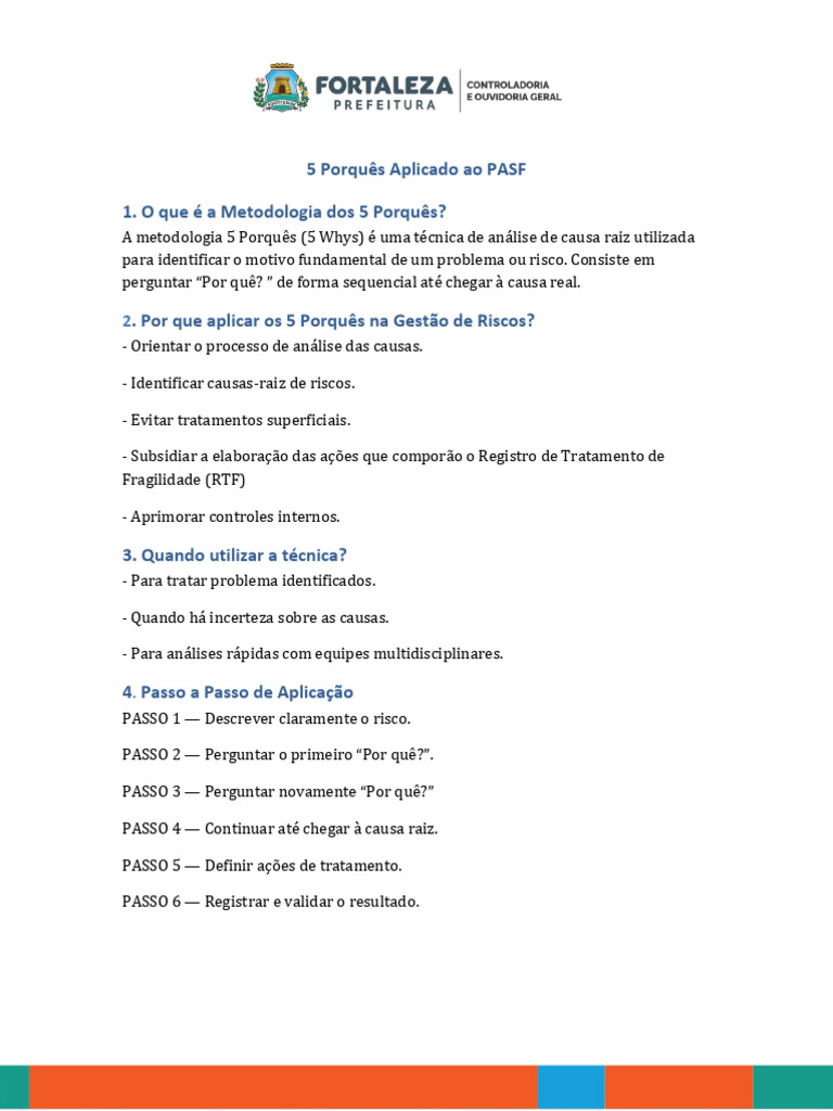 Metodologia - 5 Porques Aplicado Ao PASF | PDF | Metodologia