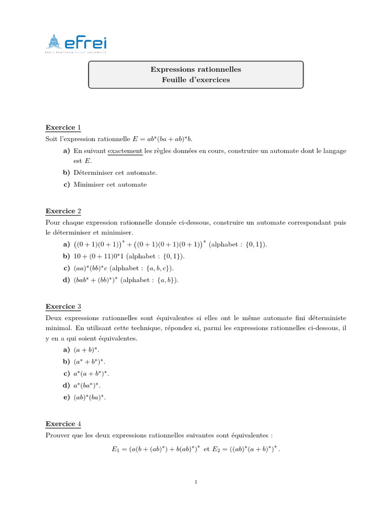Expressions Rationnelles Exos 2425 | PDF | Mathématiques