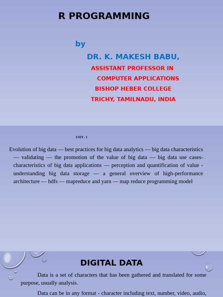 R Program Unit I New | PDF | Apache Hadoop | Big Data