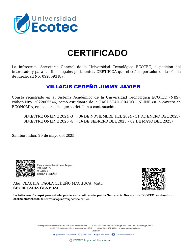 Certificado Ecotec | PDF