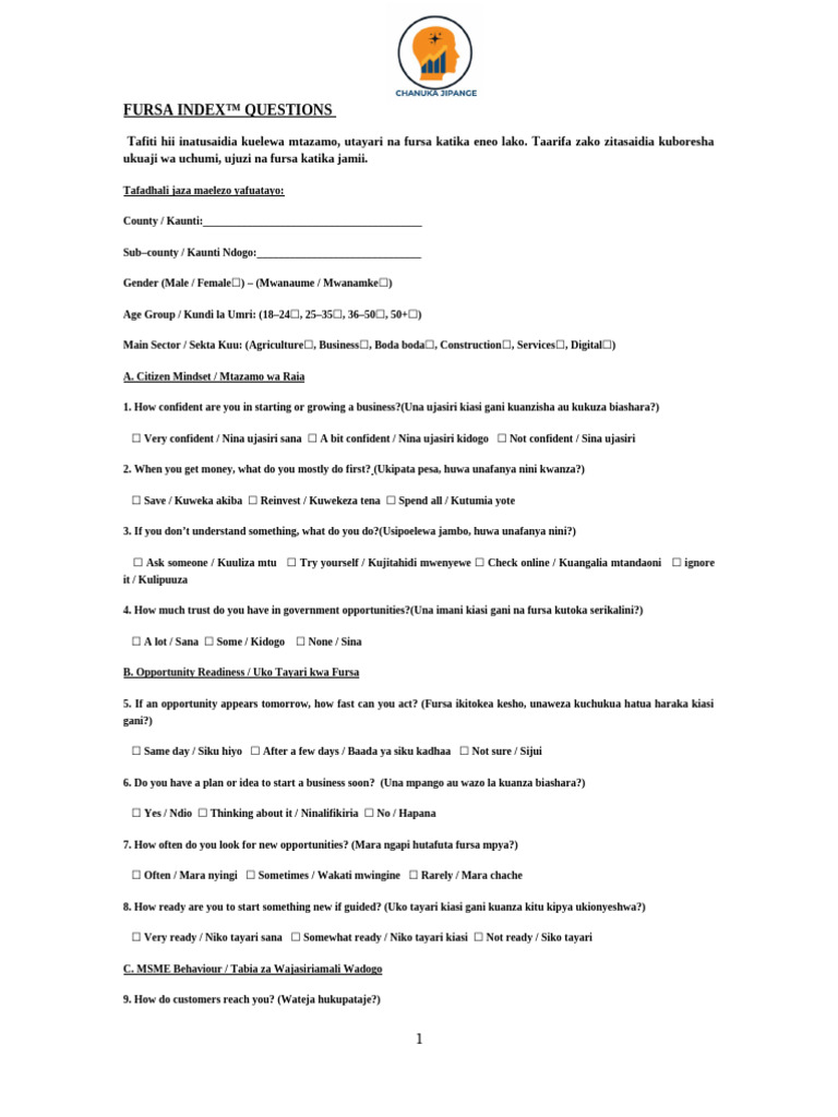 Fursa Index Bilingual Questionnaire | PDF | Chess Theory | Chess